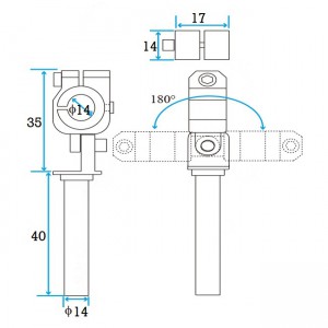 Clamping 14mm Tube & Swivel with 40mm Shaft Elbow Arm